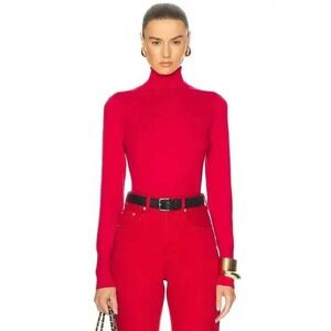 NWT L'Agence Flora Turtleneck Sweater in Lava Red-Gold buttons-Wool Blend-Medium